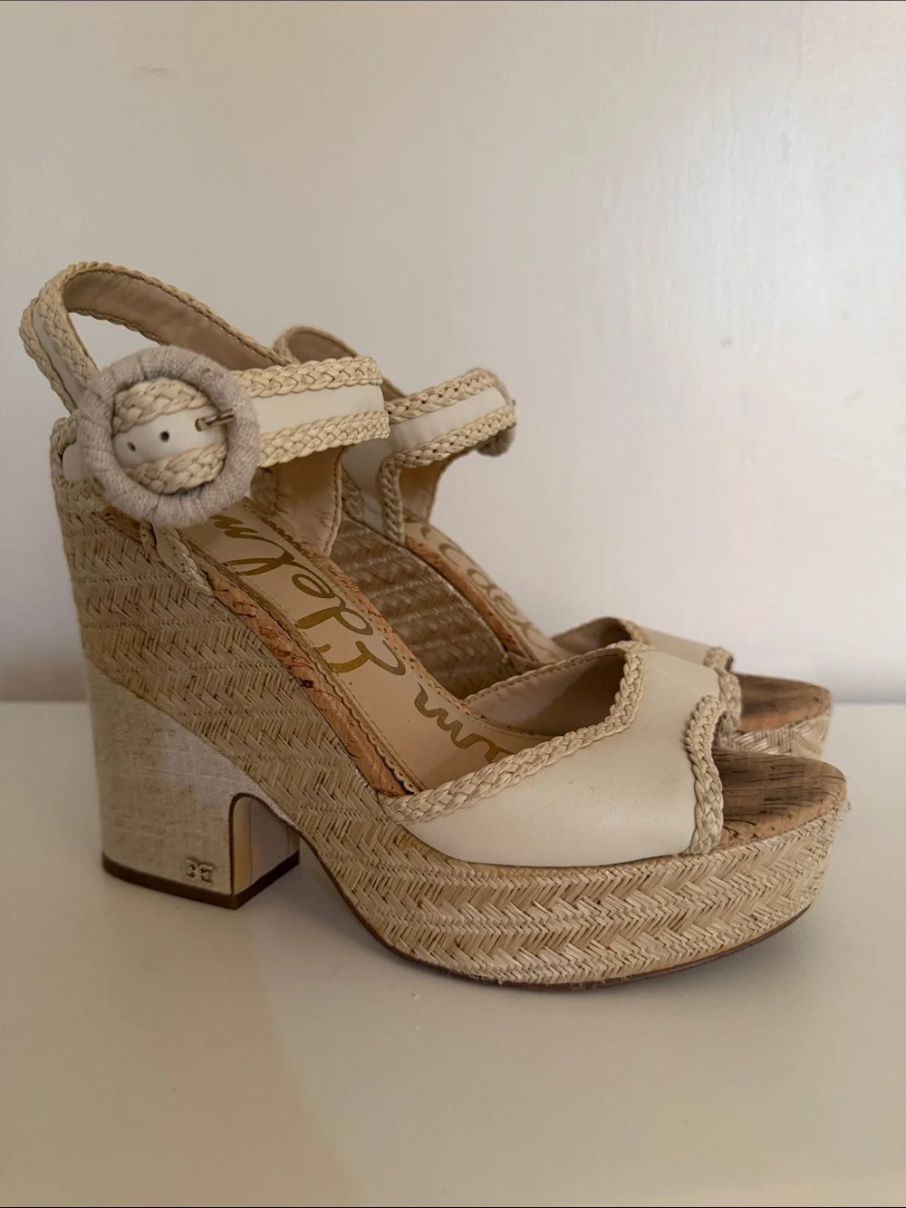 Sam Edelman Lillie Platform Wedge Sandals Cream Espadrille Braided Size 10